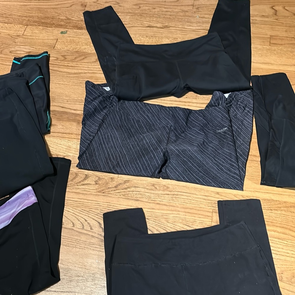 Huge Bundle of dark workout pants. Eight pairs  all L or XL. Many brands!